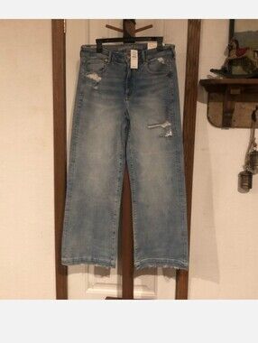 AE 14 Wide Leg Light Wash Distressed Women’s Jeans